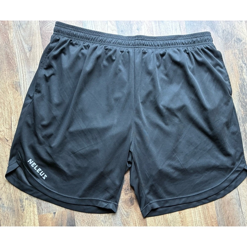 Neleus Men Sz 2XL Shorts Wear Black Lined Drawstring Reflective Lettering‎